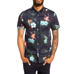 Ted Baker Short Sleeve Flamingo & Parrots Pattern Shirt Men’s Size M